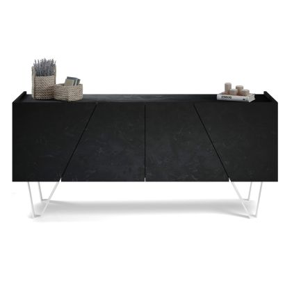 Emma 4-door Sideboard with white legs, Concrete Effect, Black