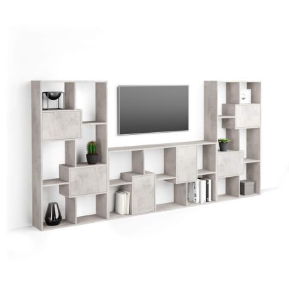 Iacopo, TV wall unit, Concrete Effect, Grey with doors