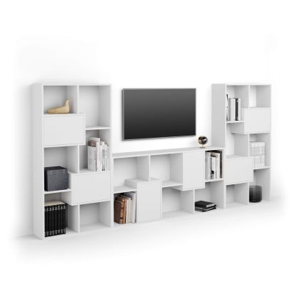 Iacopo, TV wall unit, Ashwood White with doors