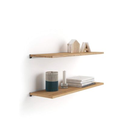 Set of 2 Evolution Shelves 31.49x5.90 in, Rustic Oak, with grey aluminum support main image