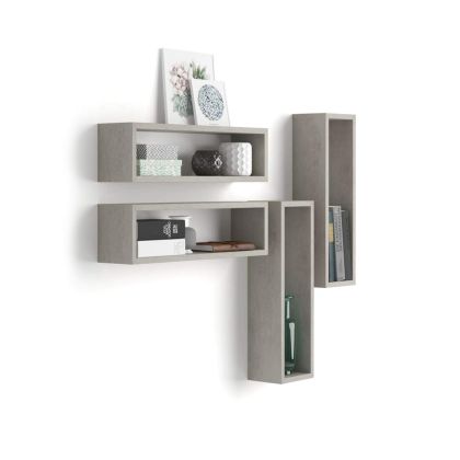Set of 4 Iacopo cube wall units, Concrete Effect, Grey