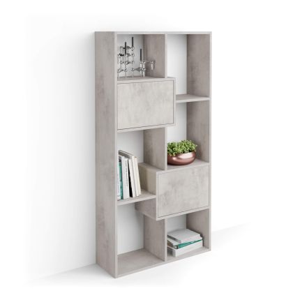 Iacopo XS Bookcase with panel doors (63.31 x 31.5 in), Concrete Effect, Grey