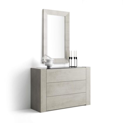 3-Drawer Dresser with glass top, Concrete Effect, Grey