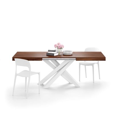 Emma 55.11(86,6)x35,4 in Extendable Table, Canaletto Walnut with White Crossed Legs main image