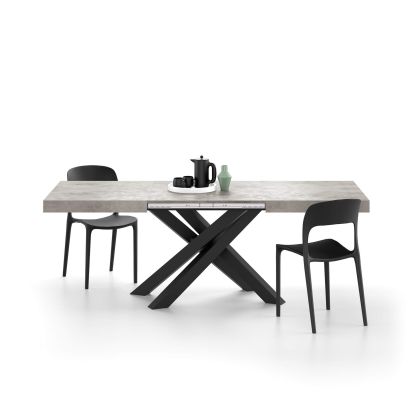 Emma 55.11(86,6)x35,4 in Extendable Table, Concrete Effect, Grey with Black Crossed Legs main image