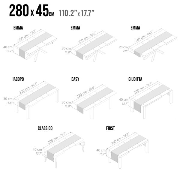 Gioele Cotton table runner 17.71 x 110.23 in, Black technical image 1