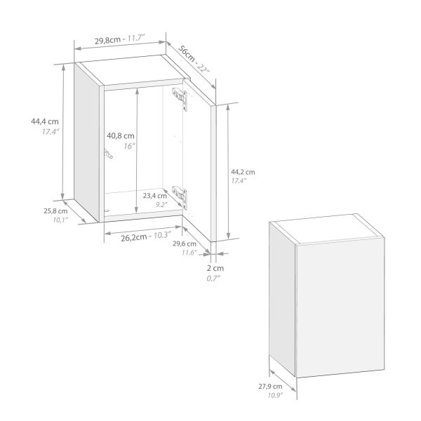 Iacopo cube wall unit with door, Concrete Effect, Grey technical image 1