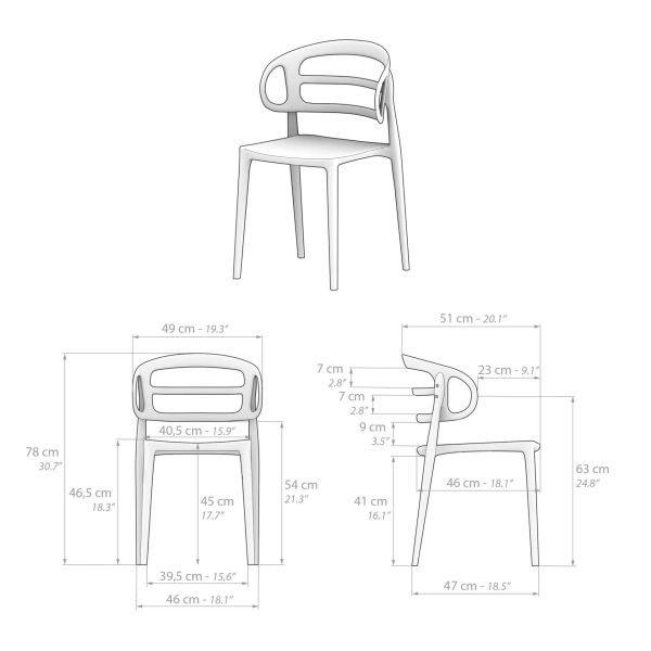 Carlotta chairs, set of 4, Grey technical image 1